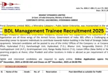 BDL Management Trainee Recruitment 2025 Notification Released for 80 Posts, Apply Online
