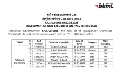 BEML Various Posts Exam Result 2025 Released, Download PDF