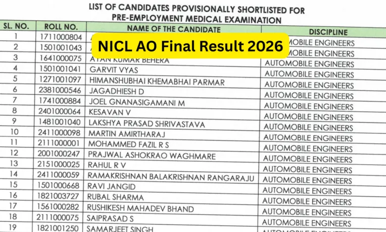 NICL Administrative Officer (AO) Result 2025 Released for 266 Posts, Download PDF