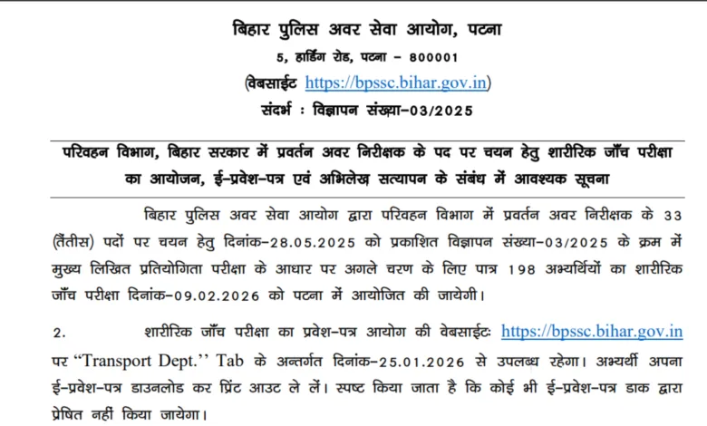 BPSSC Bihar Police Enforcement Sub Inspector (ESI) Exam Date and Admit Card 2025 Released, Check Now