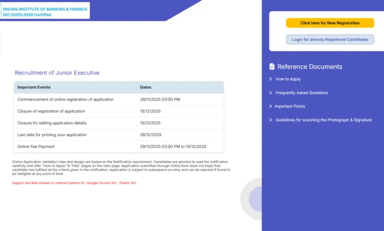 IIBF Junior Executive Recruitment 2025 Notification Released, Apply Online