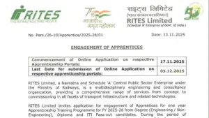 RITES Apprentice Recruitment 2025 Notification Released for 252 Posts, Apply Online