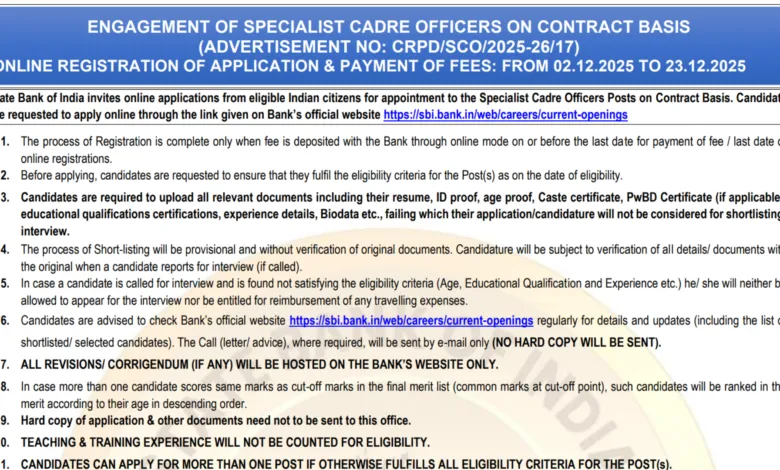 SBI Bank Specialist Officer (SO) Recruitment 2025 Notification Released and Apply Online for 1042 Posts