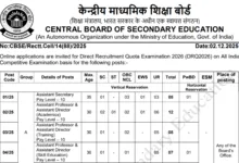CBSE Recruitment 2025 Notification Released and Apply Online for Group A, B & C Posts