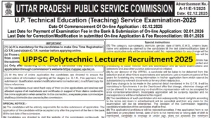 UPPSC Polytechnic Lecturer Recruitment 2025 Notification Released for 513 Posts, Apply Online