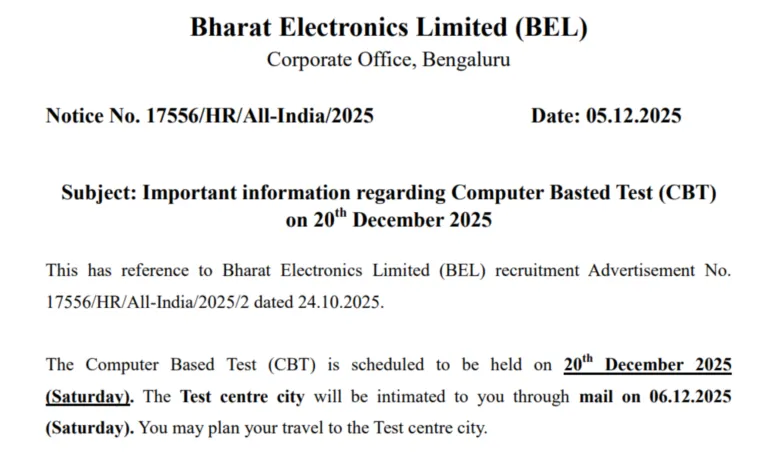 BEL Probationary Engineer (340 Posts) Exam Date & Admit Card 2025 Released, Check Now