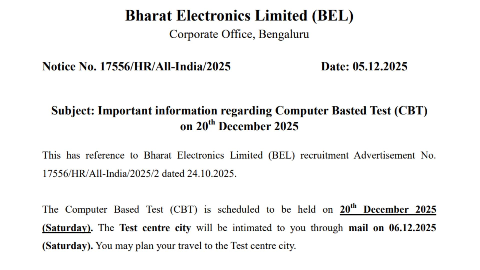 BEL Probationary Engineer (340 Posts) Exam Date & Admit Card 2025 Released, Check Now
