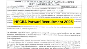 HPRCA Patwari Recruitment 2025 Notification Released for 530 Posts, Apply Online