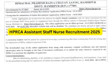 HPRCA Assistant Staff Nurse Recruitment 2025 Notification Released for 312 Posts, Apply Online