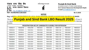Punjab and Sind Bank Local Bank Officers (LBO-750 Posts) Result 2025 Released, Check Now