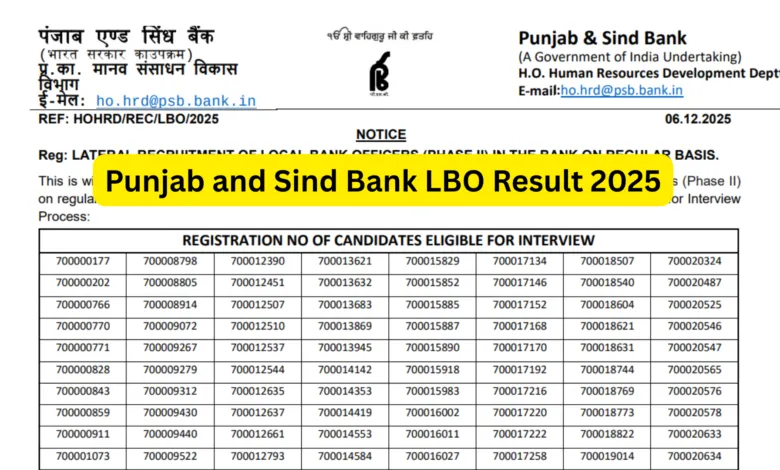 Punjab and Sind Bank Local Bank Officers (LBO-750 Posts) Result 2025 Released, Check Now
