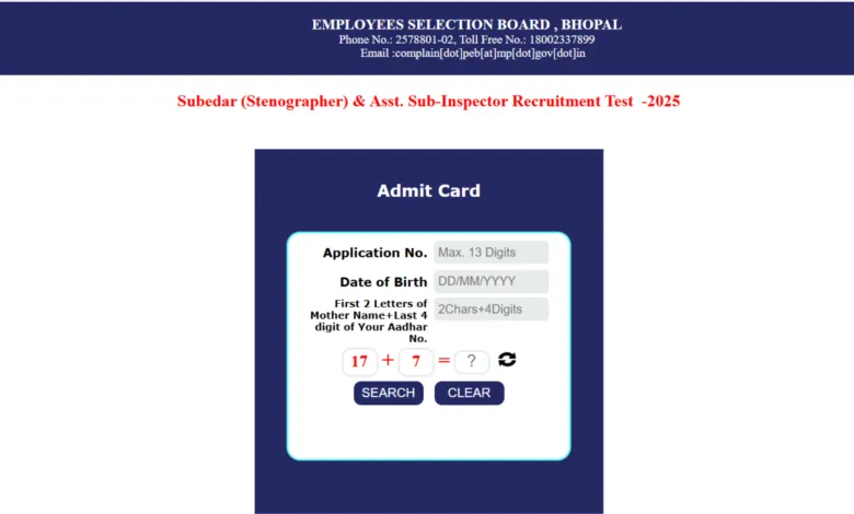 MP Police ASI and Subedar (500 Posts) Admit Card 2025 Released, Download Link
