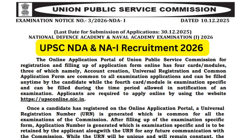 UPSC NDA & NA-I Recruitment 2026 Notification Released for 394 Posts, Apply Online