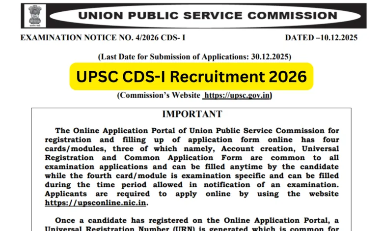 UPSC CDS-I Recruitment 2026 Notification Released for 451 Posts, Apply Online
