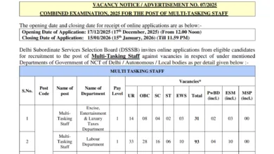 DSSSB Multi Tasking Staff (MTS) Recruitment 2025 Notification Released for 714 Posts, Apply Online
