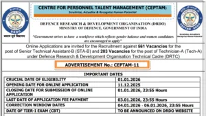 DRDO CEPTAM-11 (STA, Technician) Recruitment 2025 Notification Released and Apply Online for 764 Posts