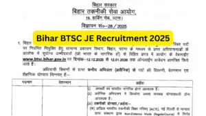 Bihar BTSC Junior Engineer (JE) Recruitment 2025 Notification Released for 2809 Posts, Apply Online