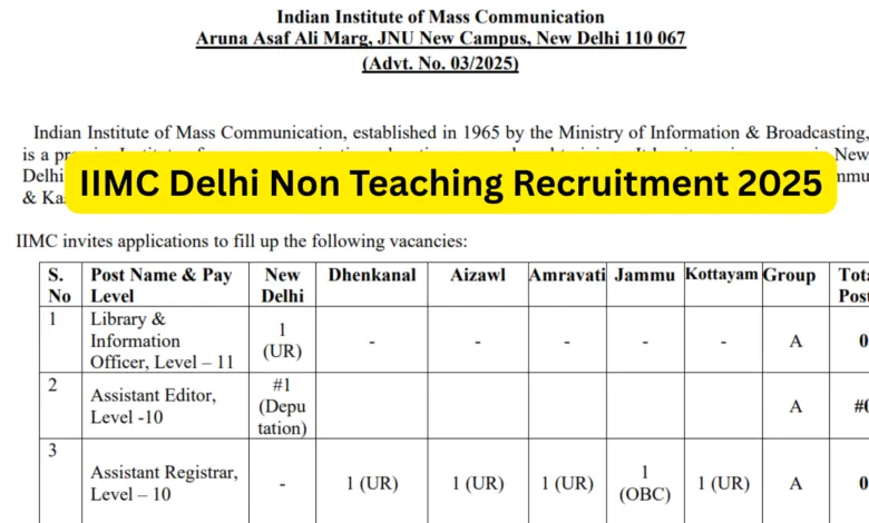 IIMC Delhi Non Teaching Recruitment 2025 Notification Released and Apply Online for Various Posts