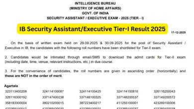 IB Security Assistant/Executive (4987 Posts) Result 2025 Released, Download PDF