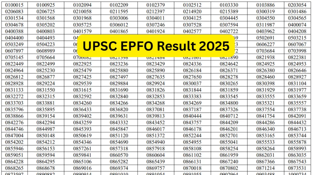 UPSC EPFO EO/AO and APFC (230 Posts) Exam Result 2025 Released, Download PDF