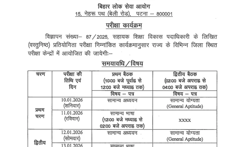 BPSC Assistant Education Development Officer (AEDO-935 Posts) Exam Date & Admit Card 2026 Released, Check Now