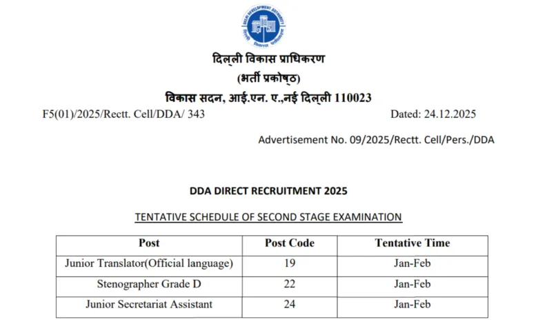 Delhi DDA (1732 Various Posts) Exam Date & Admit Card 2025 Released, Check Now