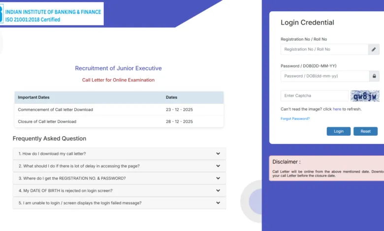 IIBF Junior Executive Admit Card 2025 Released, Download Link