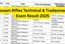 Assam Rifles Technical & Tradesman (215 Posts) Exam Result 2025 Released, Download PDF