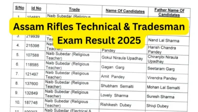 Assam Rifles Technical & Tradesman (215 Posts) Exam Result 2025 Released, Download PDF