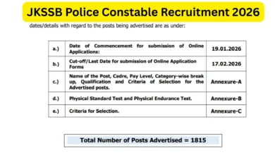 JKSSB Police Constable Recruitment 2026 Notification Released for 1815 Posts, Apply Online