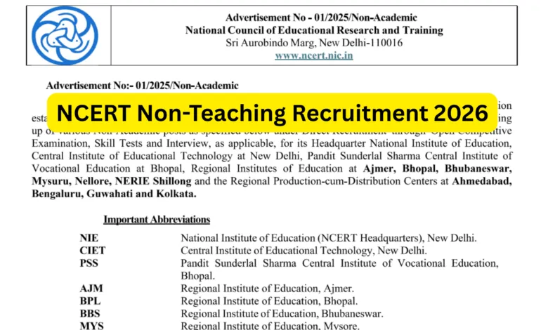 NCERT Non-Teaching Recruitment 2026 Notification Released for 173 Posts, Apply Online