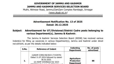 JKSSB Recruitment 2026 Notification Released for 390 Various Post, Apply Online