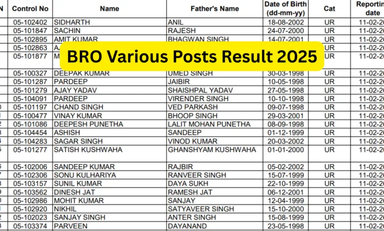BRO Driver Mechanical Transport Recruitment 2024 Exam Result 2025 Released for 417 Posts – Download PDF