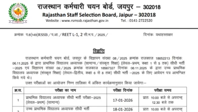 Rajasthan REET Mains 2025 (7759 Posts) Exam Date & Admit Card Released for Leve-I and Level-II