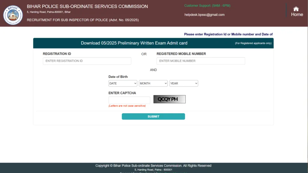 Bihar Police Sub Inspector (1799 Posts) Exam Date & Admit Card 2025 Released, Check Now