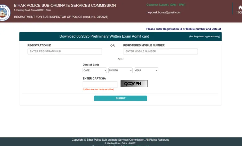 Bihar Police Sub Inspector (1799 Posts) Exam Date & Admit Card 2025 Released, Check Now
