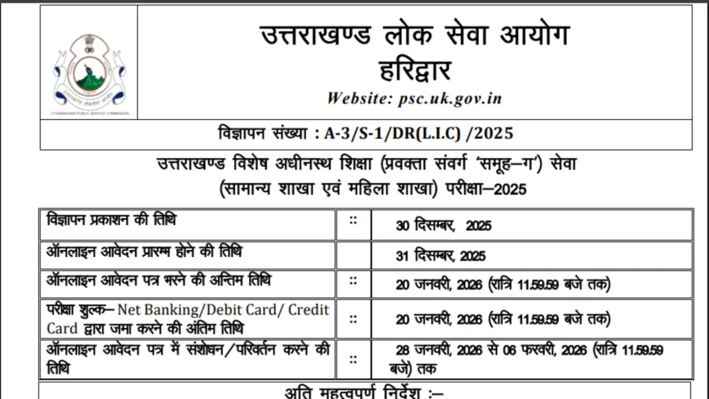UKPSC Lecturer Recruitment 2026 Notification Released for 808 Posts, Apply Online