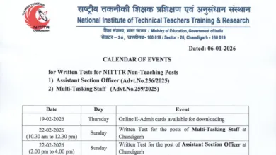 NITTTR Chandigarh Non Teaching (16 Various Posts) Exam Date & Admit Card 2025 Released, Check Now