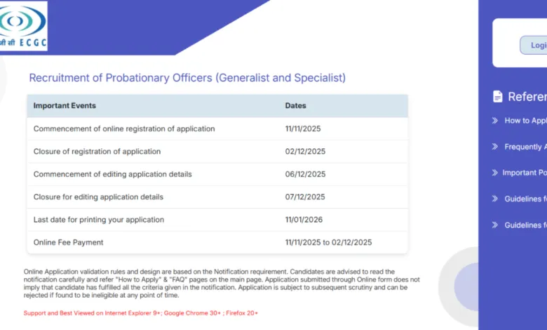 ECGC Probationary Officer (30 Posts) Admit Card 2026 Released, Download Now