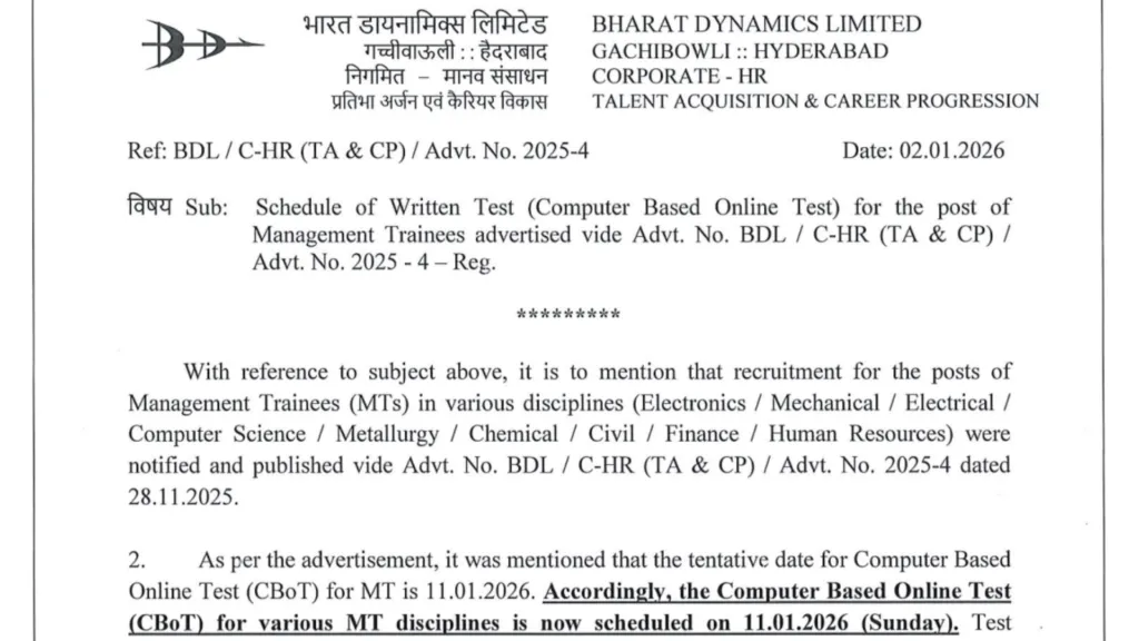 BDL Management Trainee (80 Posts) Exam Date & Admit Card 2026 Released, Check Now