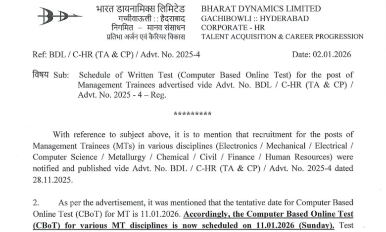BDL Management Trainee (80 Posts) Exam Date & Admit Card 2026 Released, Check Now