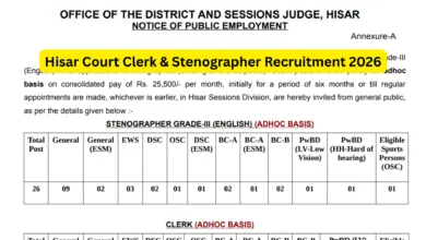Hisar Court Clerk & Stenographer Recruitment 2026 Notification and Offline Form