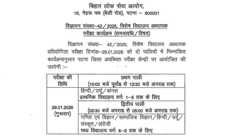Bihar BPSC Special School Teacher (7279 Posts) Exam Date & Admit Card 2026 Released, Check Now