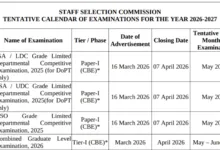 SSC Exam Calendar 2026–27 Released, Check Exam Dates for Various Posts