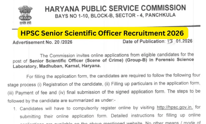 HPSC Senior Scientific Officer Recruitment 2026 Notification Released & Apply Online