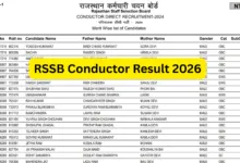Rajasthan RSSB Conductor (500 Posts) Result 2026 Released, Download PDF