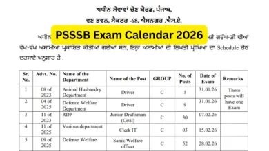 Punjab PSSSB Exam Calendar 2026 Released: Check Exam Dates for Various Posts