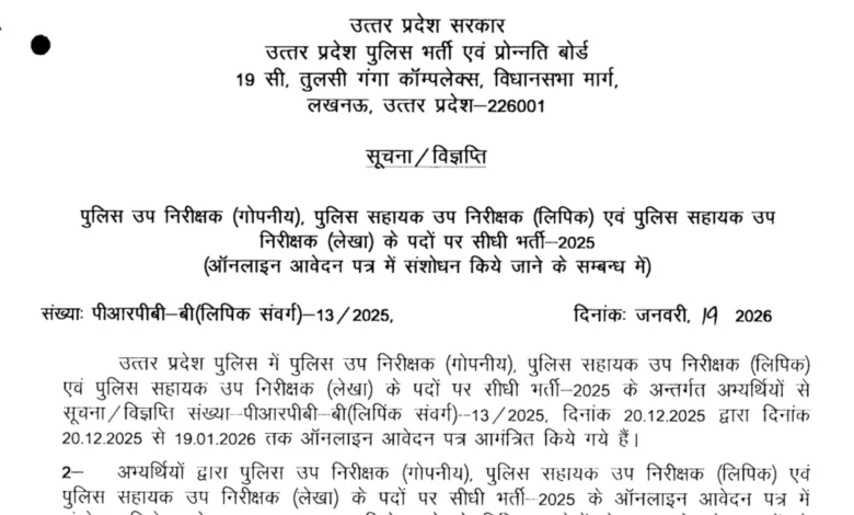 UP Police SI and ASI Recruitment 2025 Notification Released for 537 Posts, Apply Online