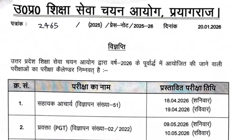UPESSC Exam Calendar 2026 Released, Check Various Posts Exam Dates