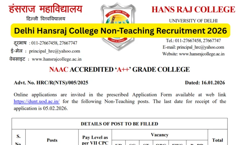 Delhi Hansraj College Non-Teaching Recruitment 2026 Notification Released & Apply Online